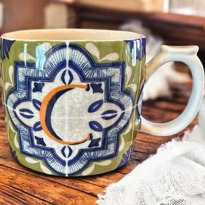 Anthropologie Ceramic Plate with Blue Rim